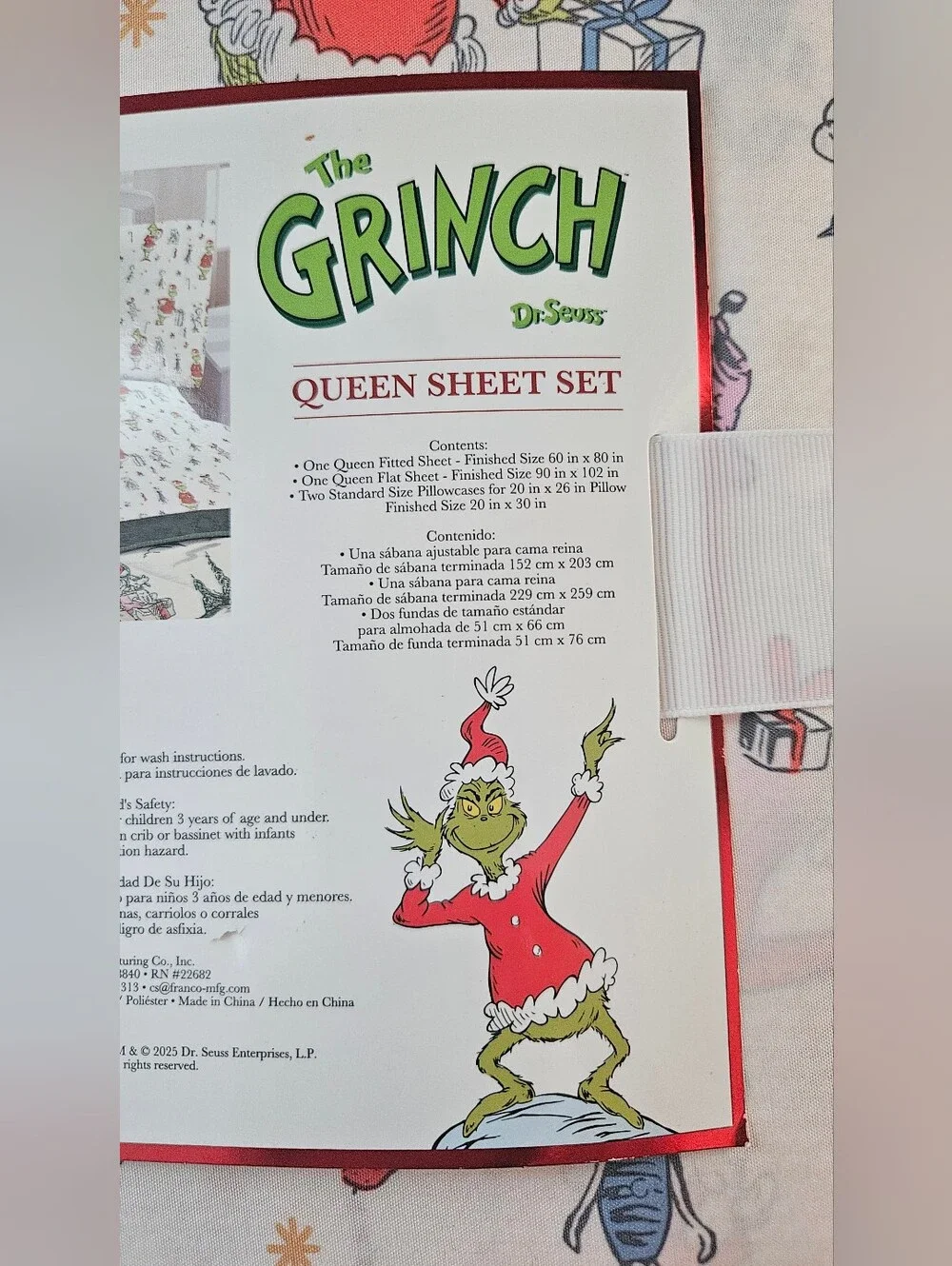 Dr. Seuss The Grinch Holiday Sheet Set - White, Green & Red